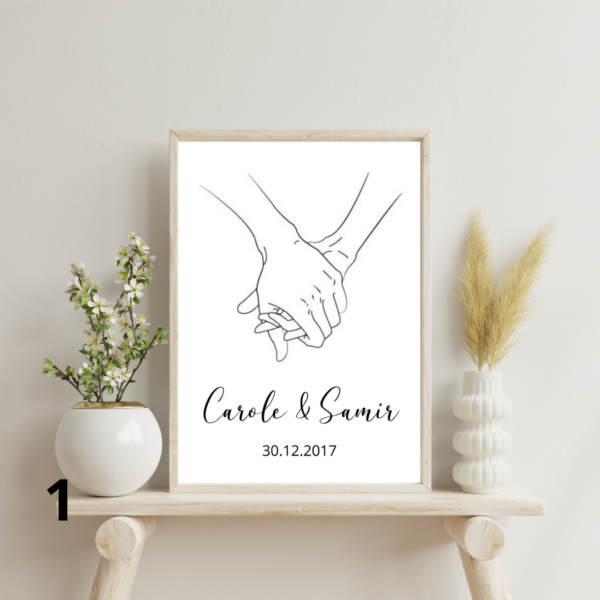 Affiche A4 – « Deux mains » personnalisable avec prénoms et date de mariage