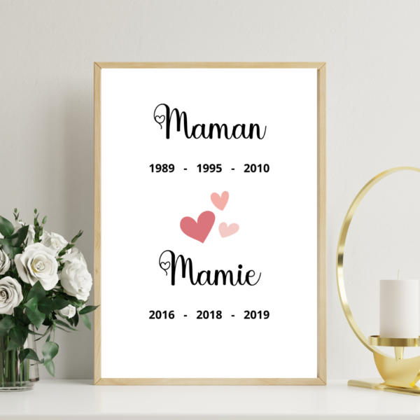 Affiche A4 personnalisée – Dates de naissance des enfants et petits-enfants de maman – Image 2