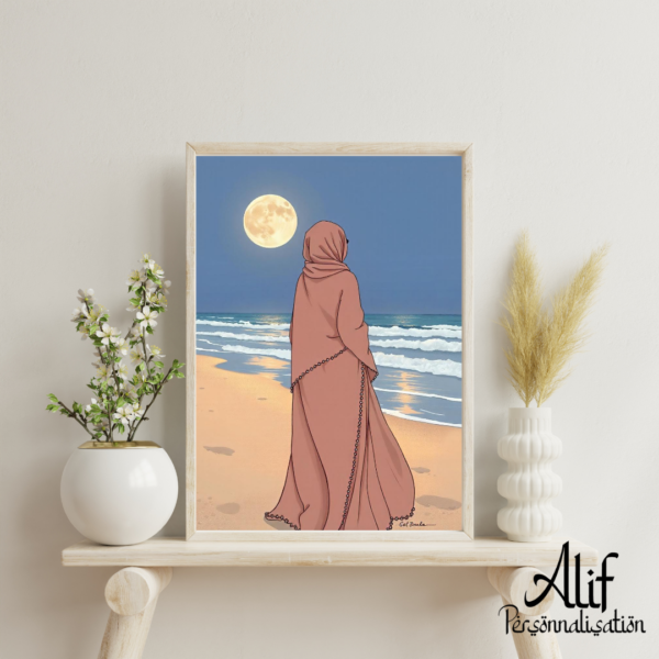 Affiche Illustration Femme sur la Plage avec la Lune – Image 2