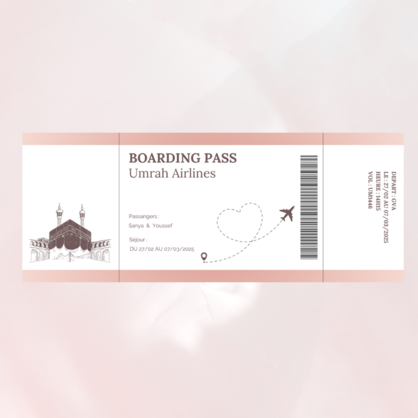 Billet d’Avion Personnalisé pour la Omra – Boarding Pass Unique et Sur-Mesure – Image 3