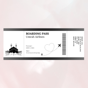 Billet d’Avion Personnalisé pour la Omra – Boarding Pass - PDF, noir
