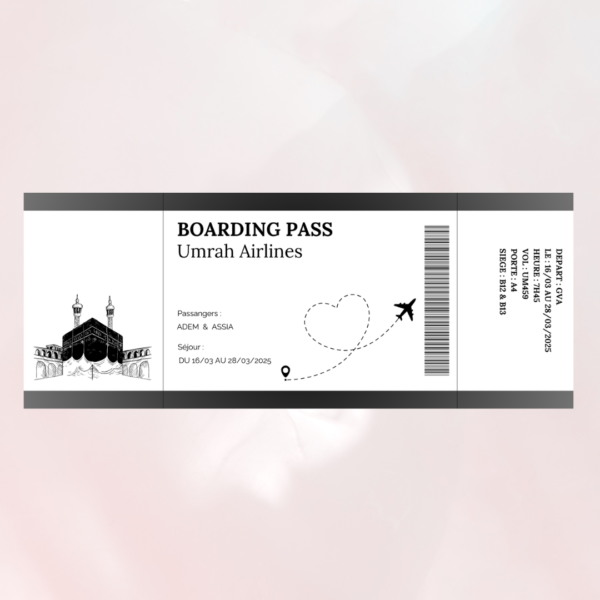 Billet d’Avion Personnalisé pour la Omra – Boarding Pass Unique et Sur-Mesure – Image 4