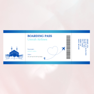 Billet d’Avion Personnalisé pour la Omra – Boarding Pass - imprimé, bleu