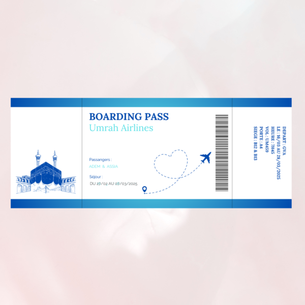 Billet d’Avion Personnalisé pour la Omra – Boarding Pass Unique et Sur-Mesure – Image 2