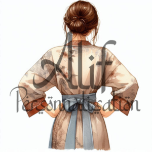 Une femme vue de dos cheveux bruns avec kimono