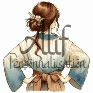 Une femme vue de dos cheveux bruns avec kimono