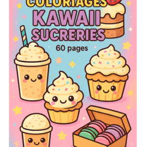 Découvrez le Livre de Coloriage Sucreries Kawaii – un univers doux, mignon et plein de fantaisie, conçu pour offrir des heures de détente et de créativité !