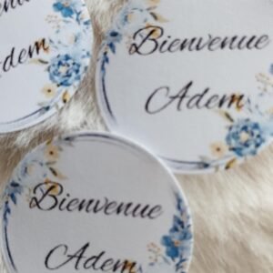 Autocollant baptême personnalisé – Prénom & date de naissance