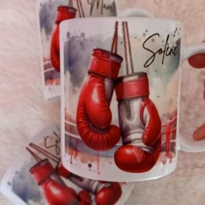 Mug boxe personnalisé – Illustration gants de boxe & prénom