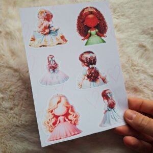 Stickers princesses – Planche de 6 autocollants illustrés