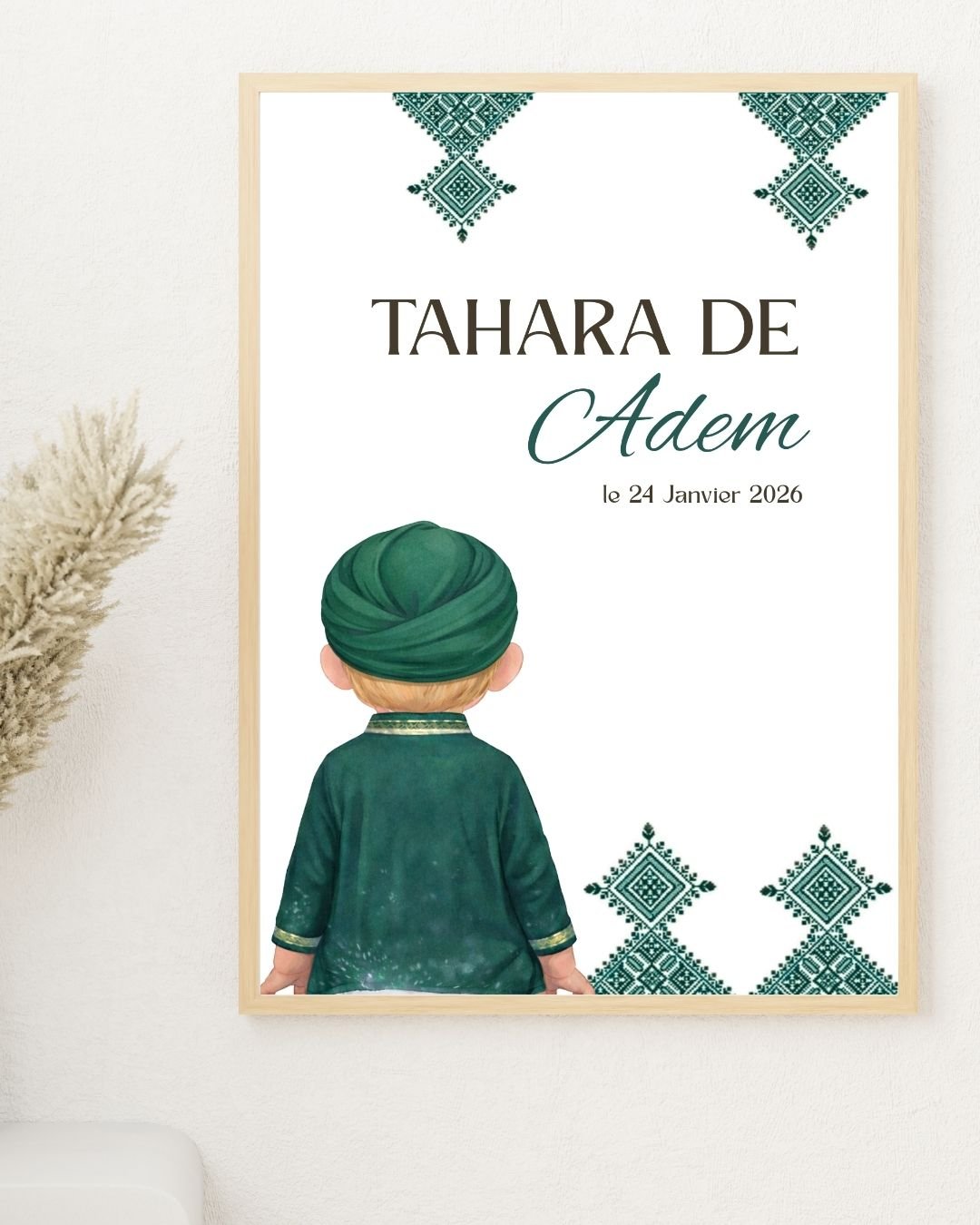 Carte de bienvenue Tahara personnalisée verte – Carte chocolat garçon (Format A5)