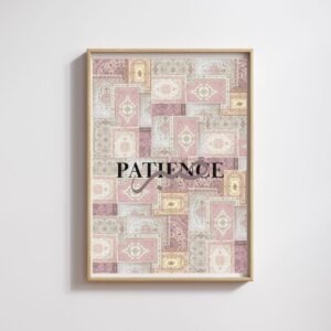 Affiche Sabr – Patience | Décoration islamique avec tapis persan rose (A4)