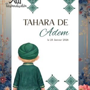 Carte de bienvenue Tahara personnalisée verte – Carte chocolat garçon (Format A5)