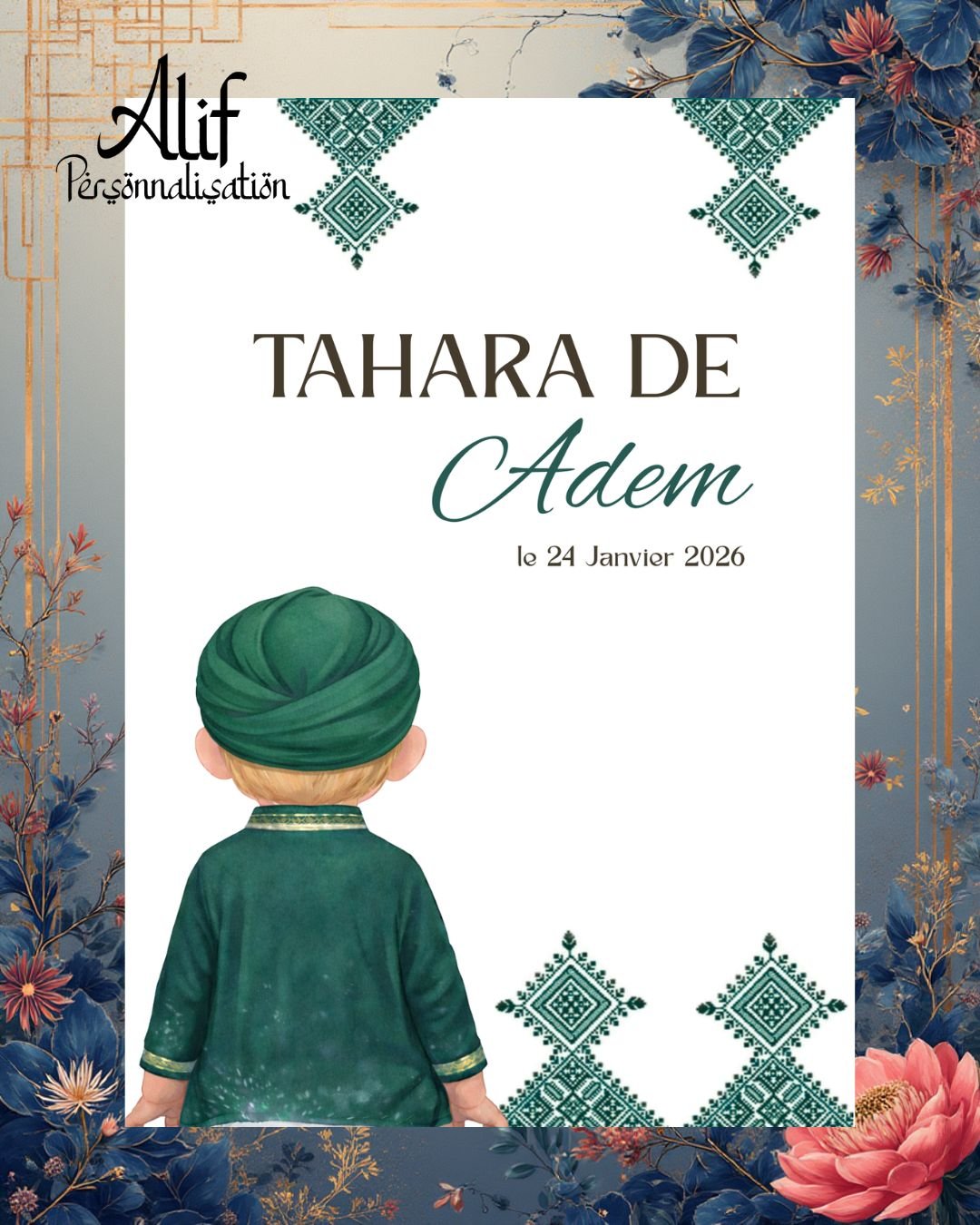 Carte de bienvenue Tahara personnalisée verte – Carte chocolat garçon (Format A5)