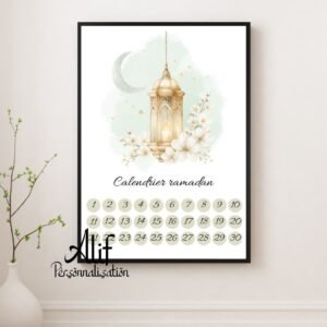 Affiche Calendrier Ramadan – 30 Jours (Bleu, Rose ou Vert) A4 PDF ou Imprimée