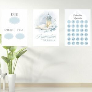 Pack Affiches Ramadan – Calendrier, Sahoor & Iftar (3 Couleurs A4 PDF ou Imprimé) - Impression, Bleu