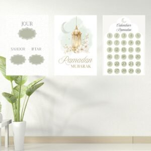 Pack Affiches Ramadan – Calendrier, Sahoor & Iftar (3 Couleurs A4 PDF ou Imprimé) - Impression, Vert