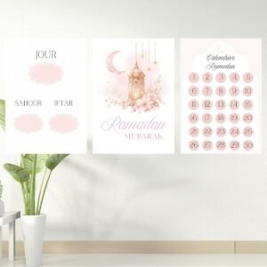 Pack Affiches Ramadan – Calendrier, Sahoor & Iftar (3 Couleurs A4 PDF ou Imprimé)