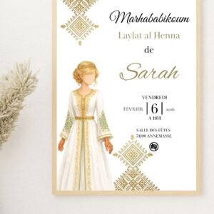 Faire-part Laylat al Henna personnalisé – Invitation soirée henné (A5)