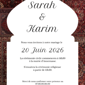Faire-part de mariage oriental personnalisé – Style tapis persan (A5)