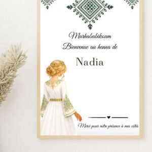 Carte chocolat Laylat al Henna personnalisée – Arabesque verte (A5)