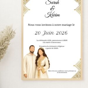 Faire-Part Mariage Oriental Élégant avec Couple Traditionnel