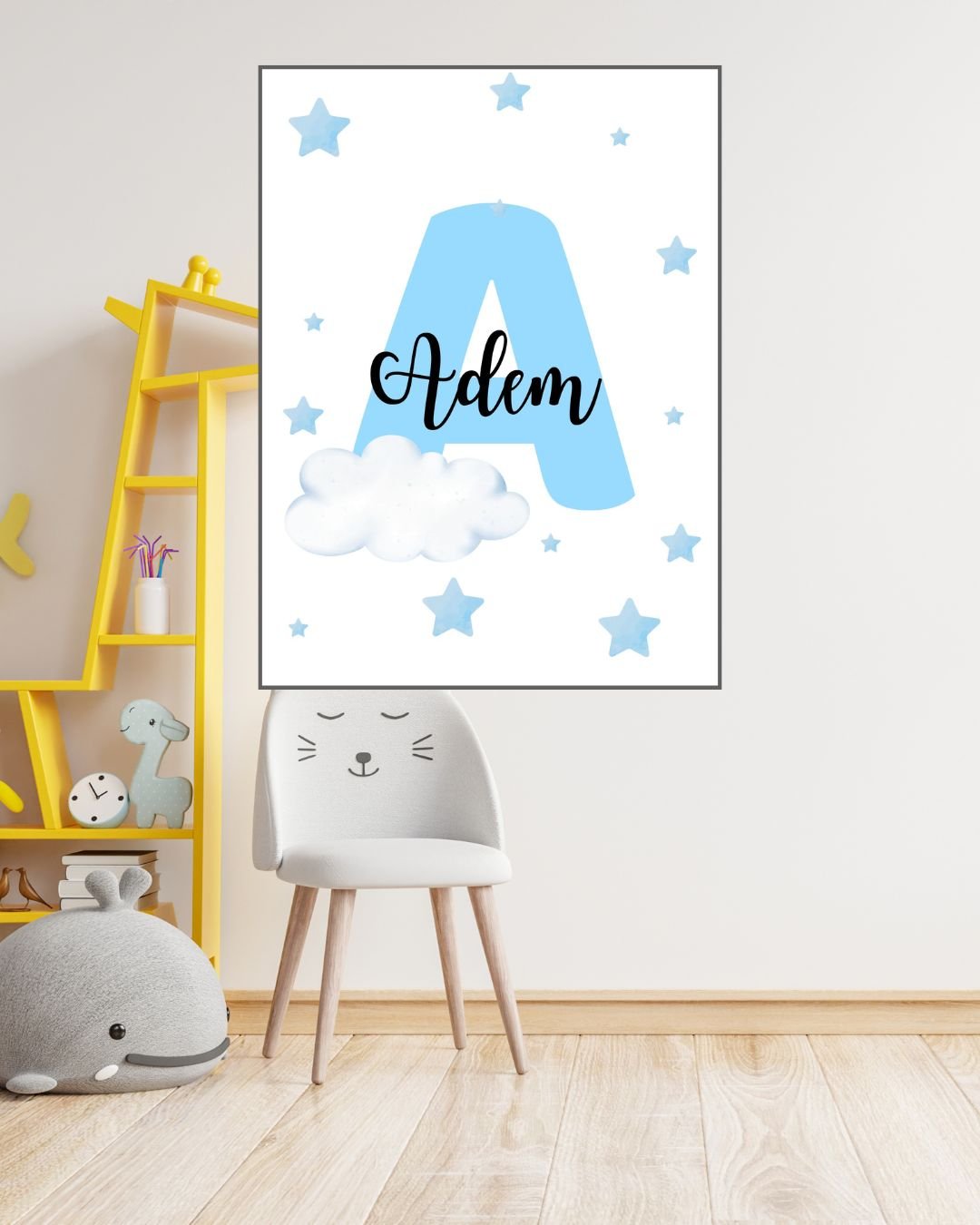 Affiche Prénom Personnalisée Enfant – Initiale Rose ou Bleu (A4 PDF ou Imprimée) – Image 4