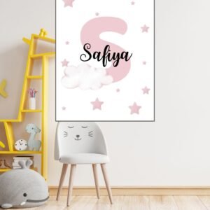 Affiche Prénom Personnalisée Enfant – Initiale Rose ou Bleu (A4 PDF ou Imprimée)