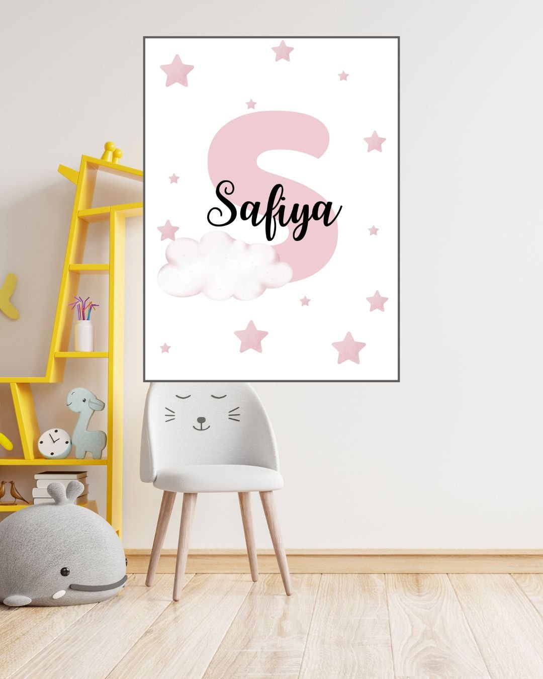 Affiche Prénom Personnalisée Enfant – Initiale Rose ou Bleu (A4 PDF ou Imprimée)