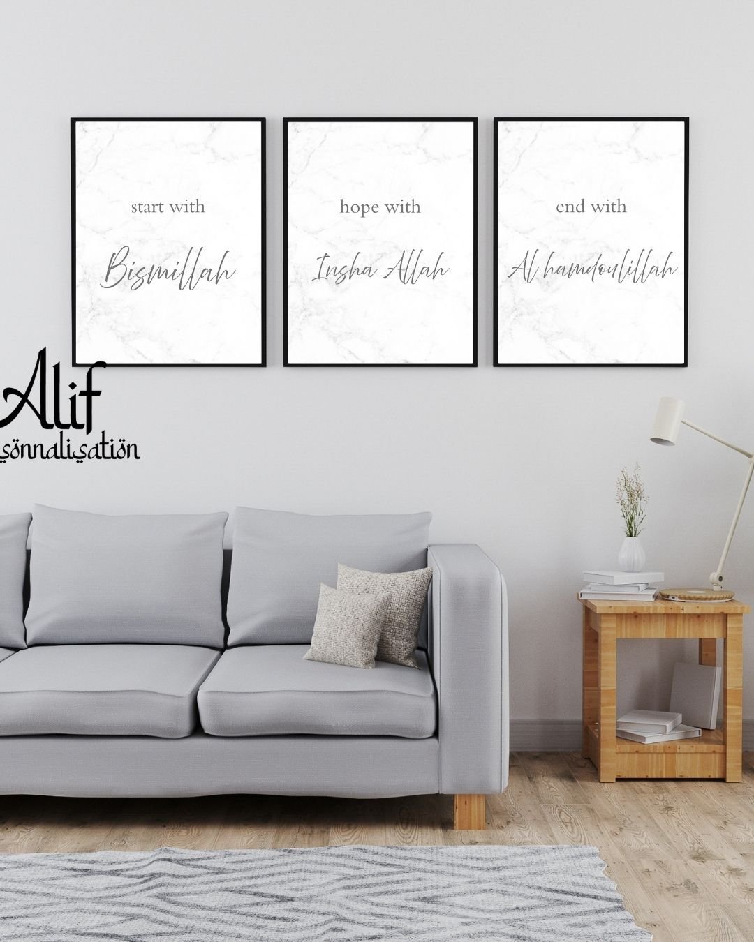 Trio Affiches Bismillah Insha Allah Alhamdulillah – Décoration Islamique Moderne (A4 PDF ou Imprimées)