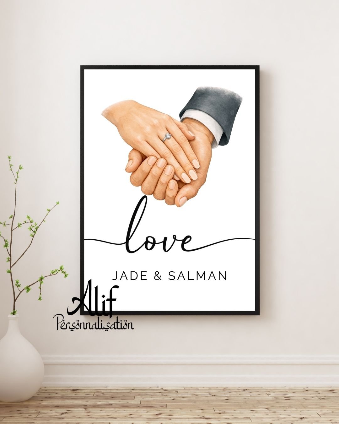 Affiche Couple Personnalisée “Love” – Prénoms Personnalisables (A4 PDF ou Imprimée)