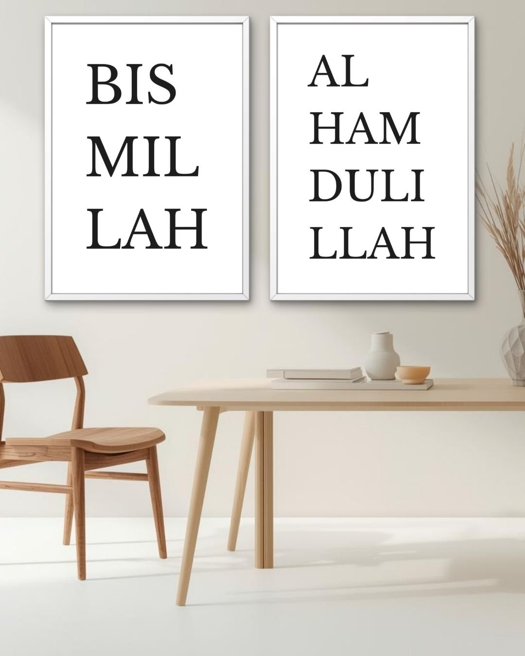Lot de 2 Affiches Bismillah Al Hamdulillah – Décoration Islamique Minimaliste (A4 PDF ou Imprimées)