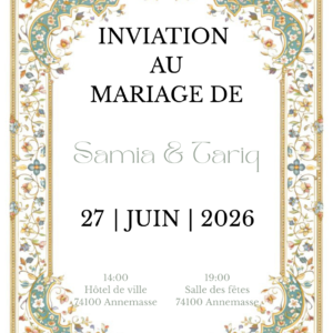 Faire-part mariage oriental floral élégant personnalisé