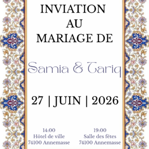 Faire-part mariage oriental bleu royal élégant personnalisé