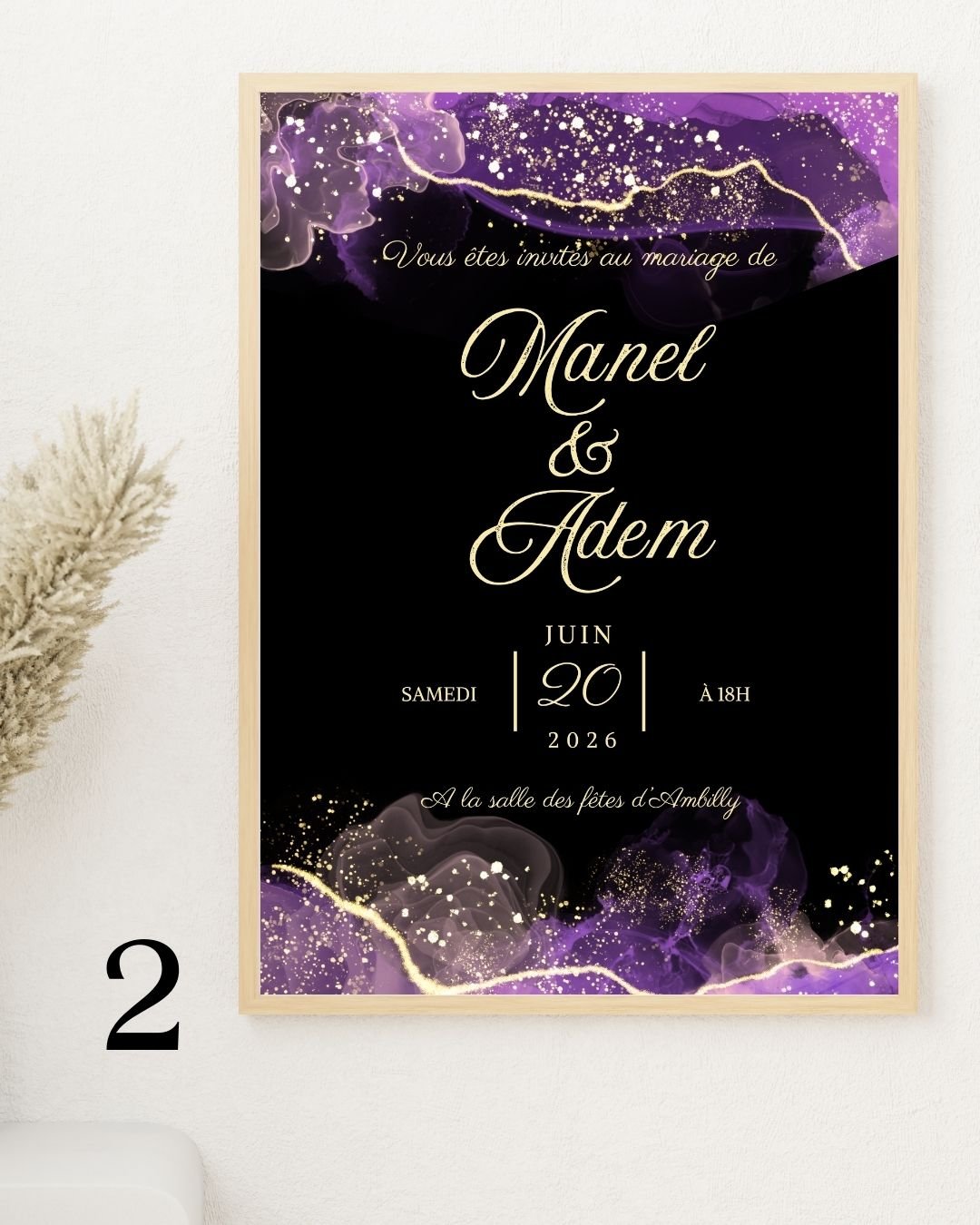 Faire-Part de Mariage Marbré Violet & Or – Modèle 1 ou 2 (PDF ou Impression A5) – Image 2