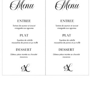 Menu mariage personnalisé – Élégant minimaliste (PDF à imprimer)
