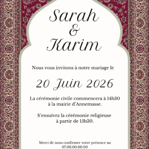 Faire-part mariage personnalisé – Invitation orientale élégante (PDF à imprimer)