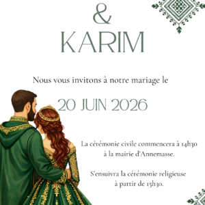 Faire-Part Mariage Oriental Élégant avec Couple Traditionnel Vert