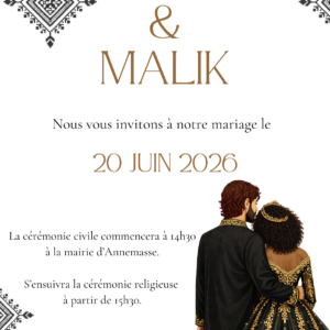 Faire-part mariage oriental noir et or personnalisé – Invitation élégante couple (PDF)