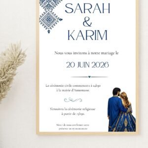 faire part mariage musulman bleu