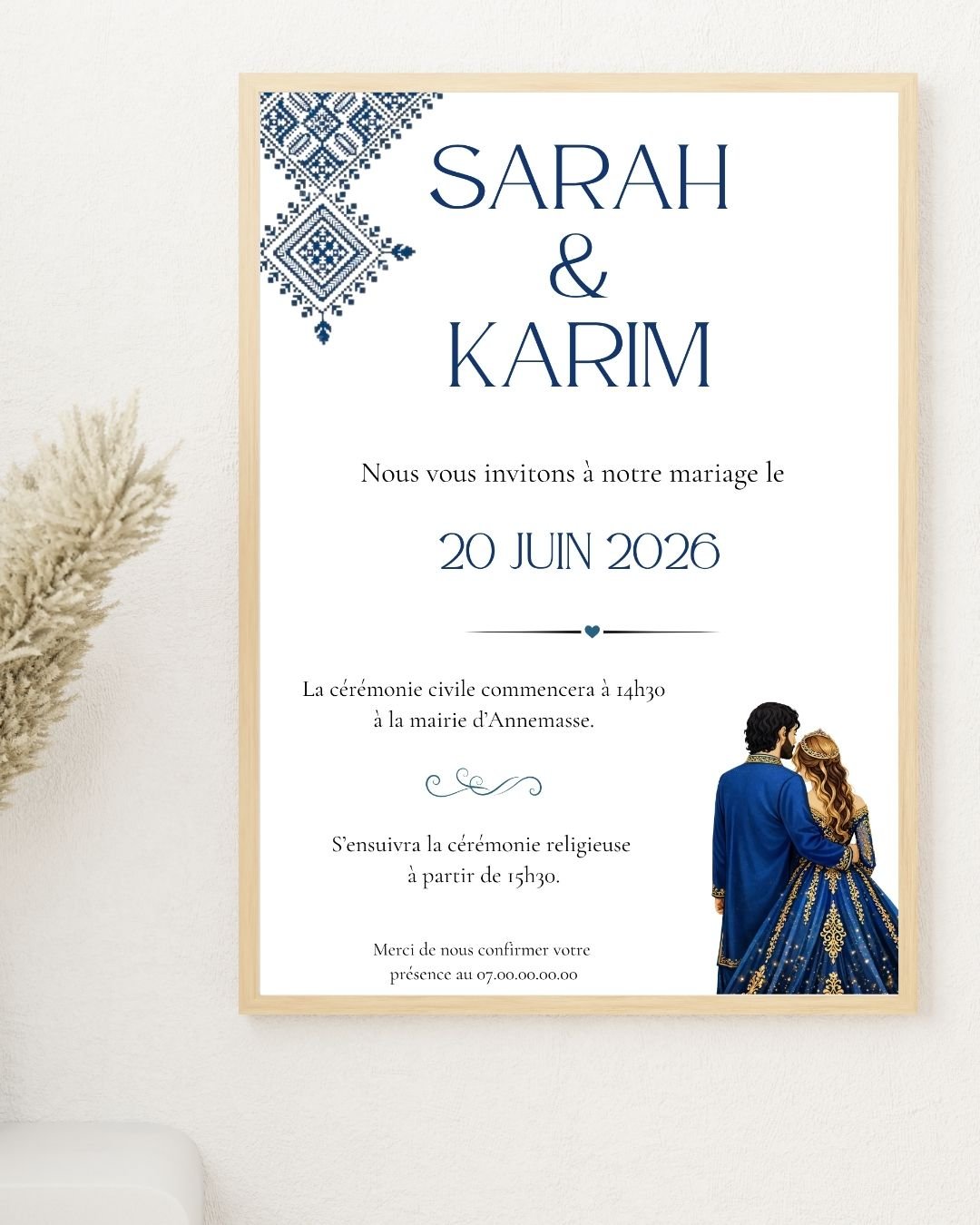 faire part mariage musulman bleu
