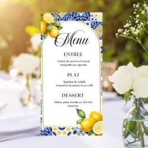 Menu mariage Dolce Vita citron Costa Amalfitana personnalisé