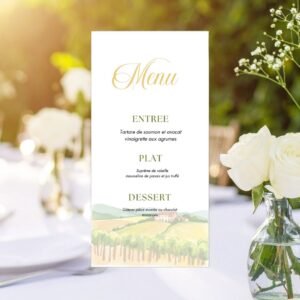 Menu mariage champêtre vigne personnalisé PDF