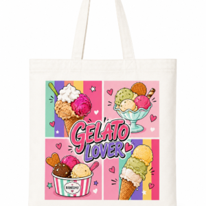 Tote Bag Gelato Lover en polyester toucher coton avec impression DTF de glaces colorées