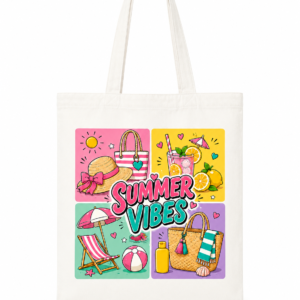 Tote Bag Summer Vibes en coton avec impression DTF colorée sur le thème de l'été