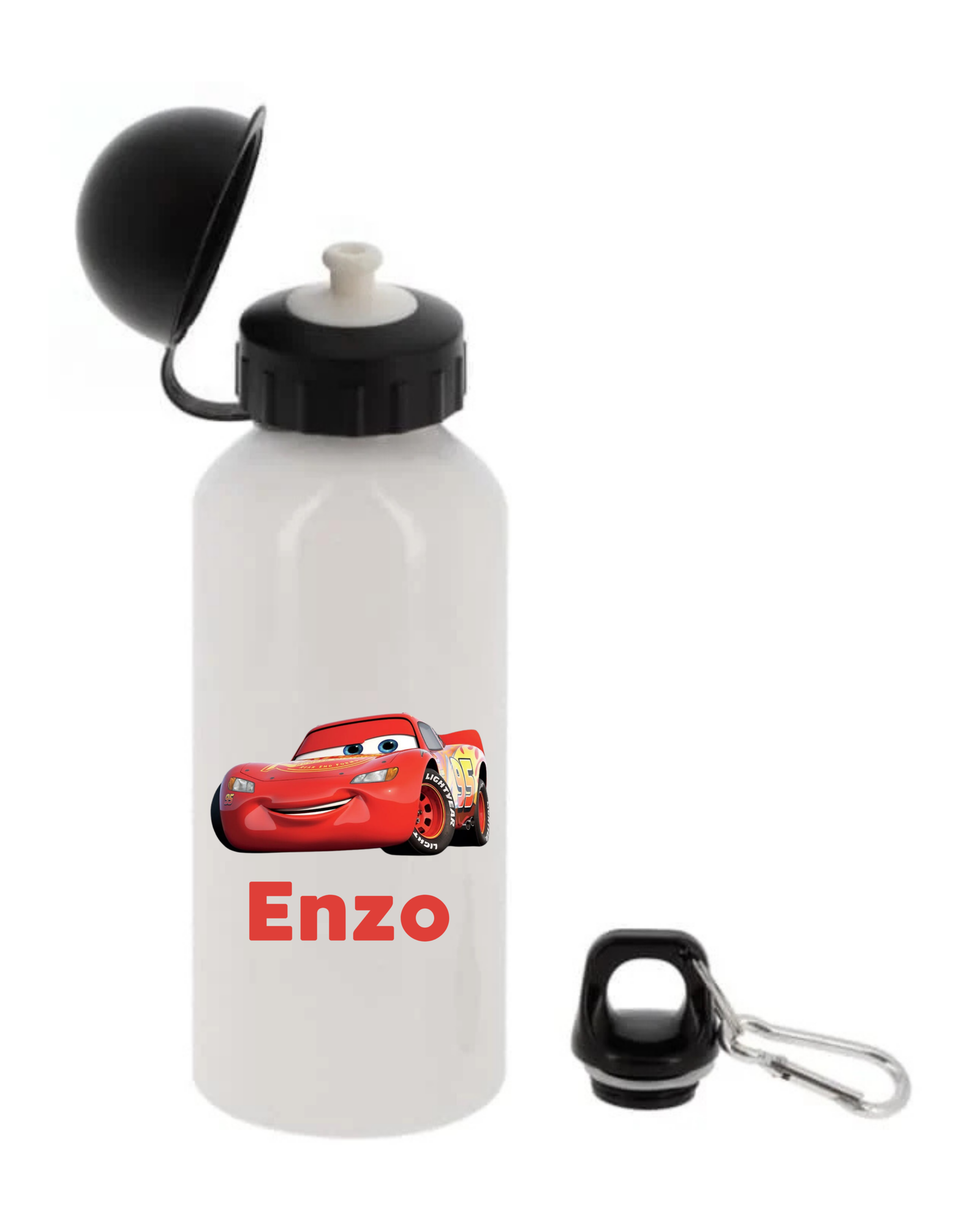 Gourde personnalisée Cars de 400 ml avec prénom pour la rentrée scolaire.
