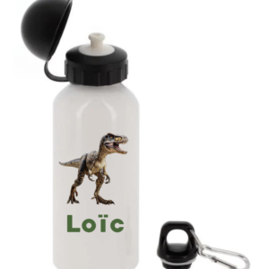 Gourde personnalisée Jurassic World de 400 ml avec prénom pour la rentrée scolaire.