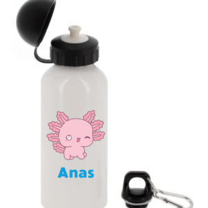Gourde personnalisée Axolotl de 400 ml avec prénom pour la rentrée scolaire.