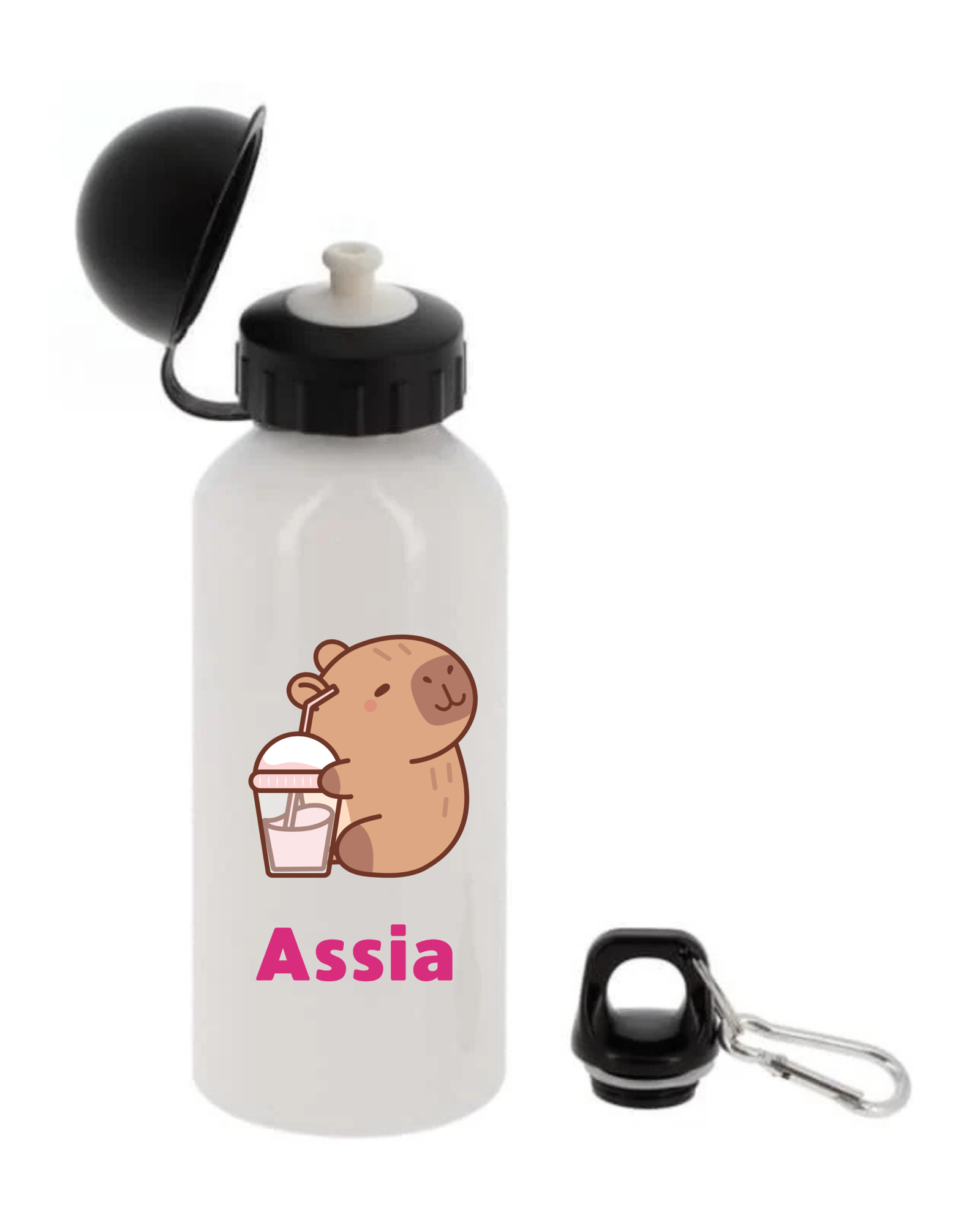 Gourde personnalisée Capybara de 400 ml avec prénom pour la rentrée scolaire.
