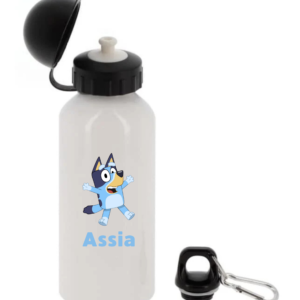 Gourde personnalisée Bluey de 400 ml avec prénom pour la rentrée scolaire.